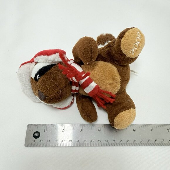 Sears Raccoon Reginald Christmas Plush Toy Winter Scarf Hat Earmuffs Sit Shelf - Picture 6 of 12